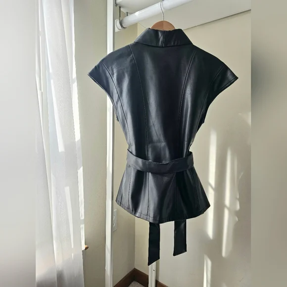 Jason Wu Black Faux Smooth Leather Vest with Belt - Picture 4 of 10